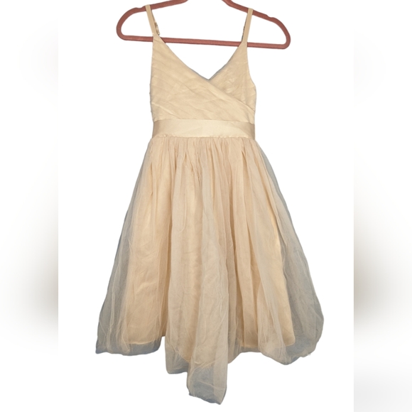 Girls Small 6/7 130 Champagne Cream Color Girls Dress Strap Chiffon Ballgown - Picture 2 of 6
